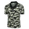 T-shirt Camouflage Imprimé à Col V avec Bouton - Camouflage des Bois 2XL