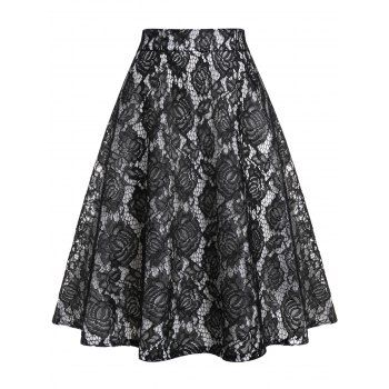 Image of Plus Size Lace Panel A Line Skirt