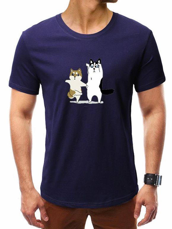 T-shirt Décontracté Animal Imprimé à Manches Courtes - Bleu XS