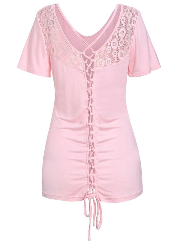 T-shirt à Lacets - Rose Cochon 2XL