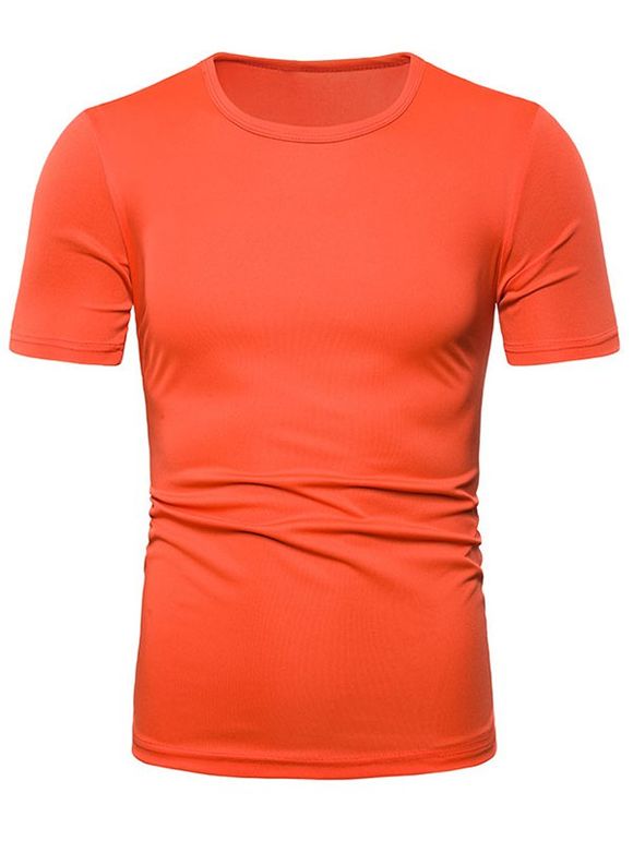 T-shirt Décontracté Manches Courtes en Couleur Unie - Orange vif L