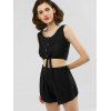 Button Up Crop Top and Shorts Set - BLACK L