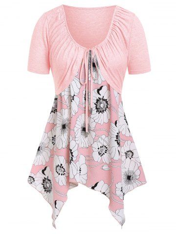 Plus Size Floral Handkerchief Cami Top With Tee