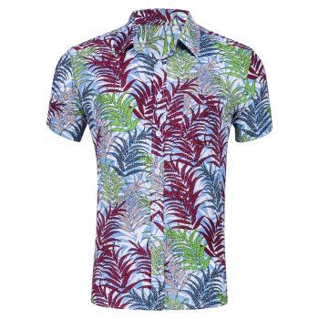 

Leaf Print Leisure Short Sleeves Shirt, Multicolor a