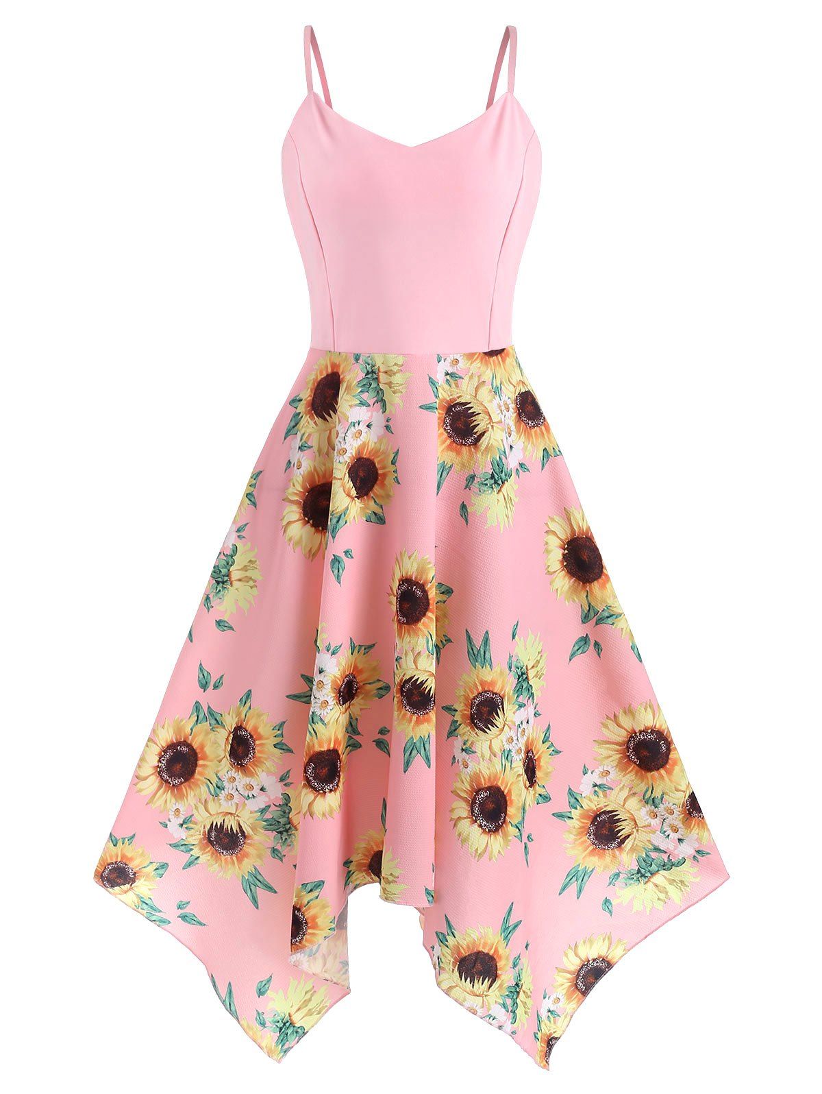 

Plus Size Sunflower Print Handkerchief Dress, Multi-d