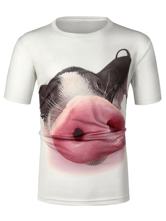 T-shirt Décontracté Motif de Cochon à Manches Courtes - Blanc XS