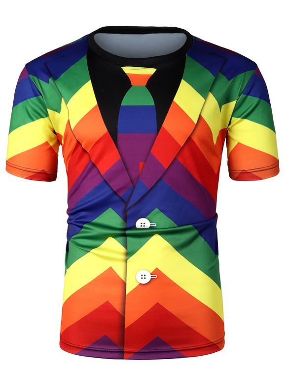 T-shirt Motif de Rayure Colorée à Manches Courtes - multicolor A XL