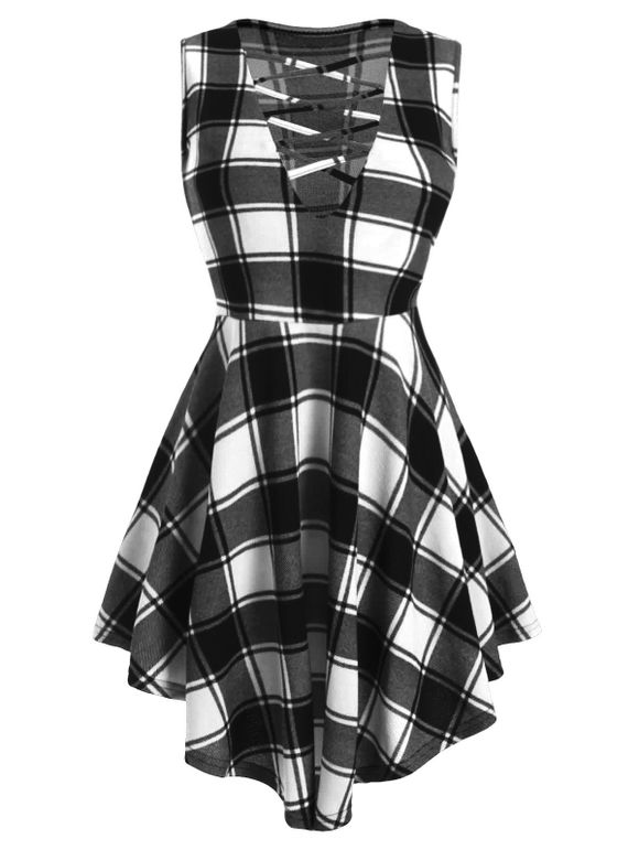 Débardeur à Bretelle Croisée à Tartan de Grande Taille - Noir L