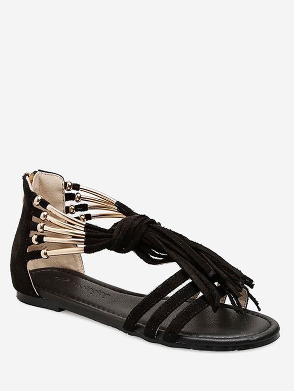 Sandales de Gladiateur Plates Vintage Frangées - Noir EU 41