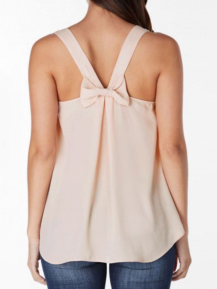 

U Neck Bowknot Embellished Tank Top, Deep peach