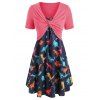 Robe à Imprimé Dinosaure de Grande Taille avec Haut Tordu Deux Pièces - Cadetblue 5X