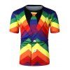 T-shirt Motif de Rayure Colorée à Manches Courtes - multicolor A 2XL