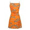 Vacation Floral Print Lace Up Drawstring Pockets Halter Cami Mini Dress - DARK ORANGE L