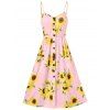 Vacation Sundress Sunflower Print Button Up Summer A Line Cami Dress - YELLOW XL