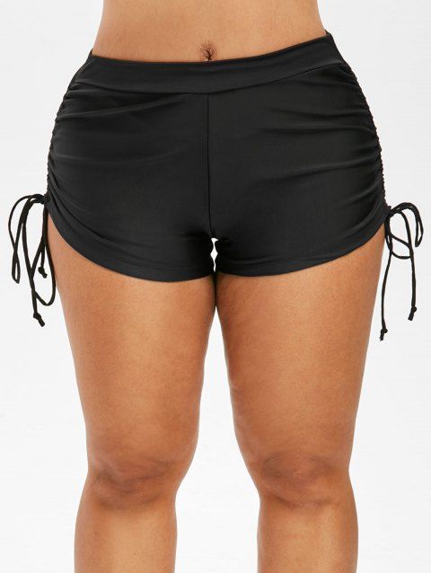 [17% OFF] 2019 Plus Size Drawstring Ruched Swim Bottoms In BLACK ...