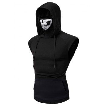 

Mask Skull Hooded Pullover Vest, Black