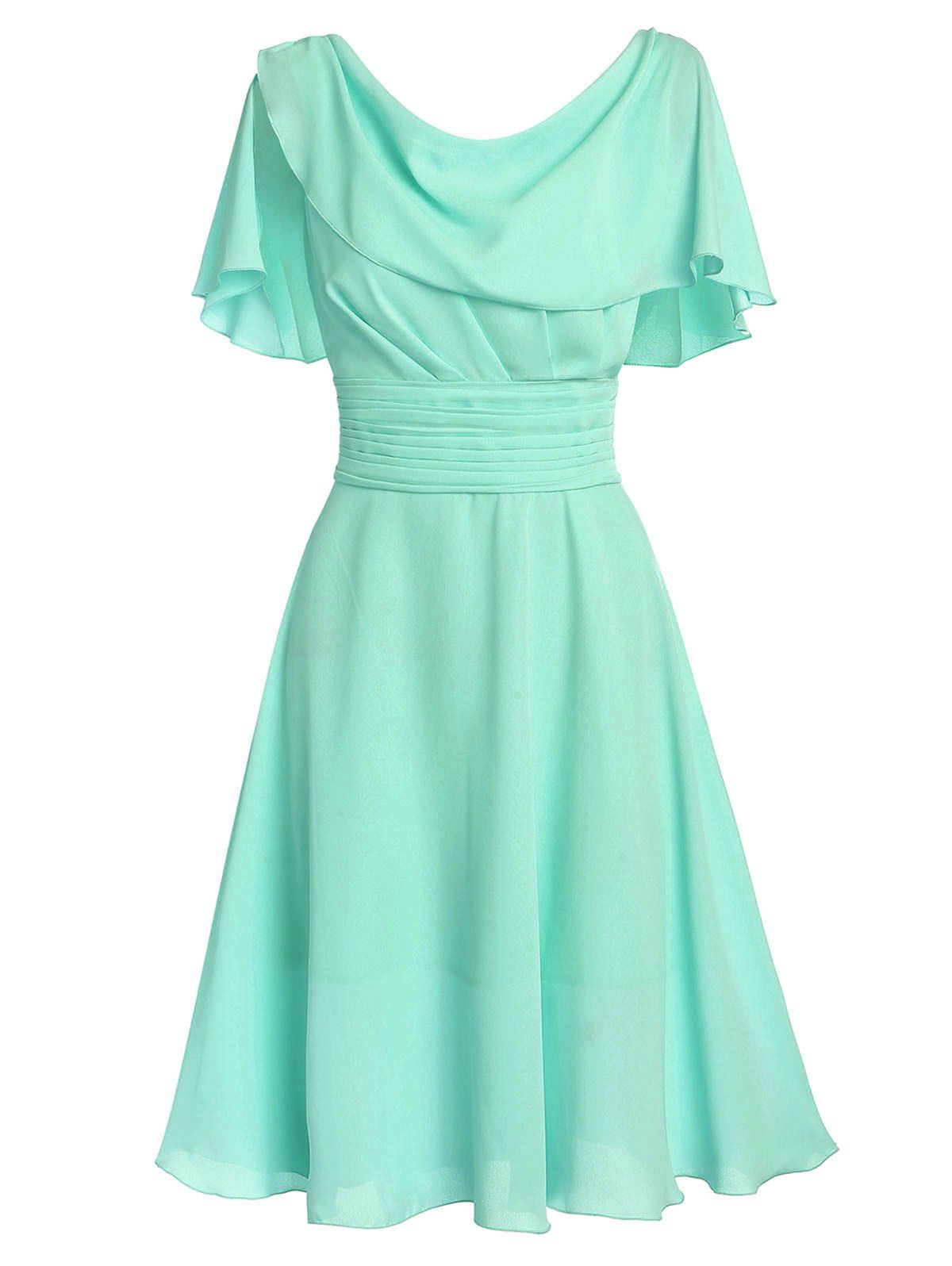 

Draped Pleated A Line Flounce Dress, Light slate