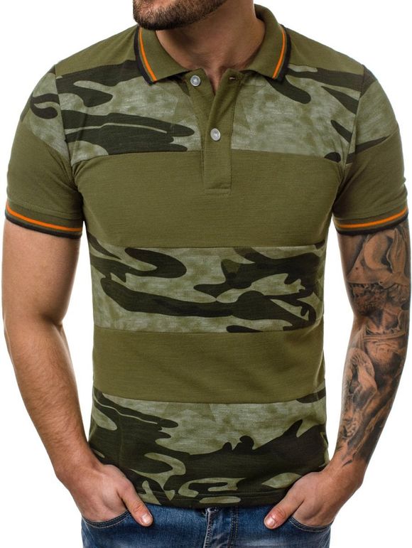 T-shirt Panneau Camouflage à Col Chemise - Vert Armée XS