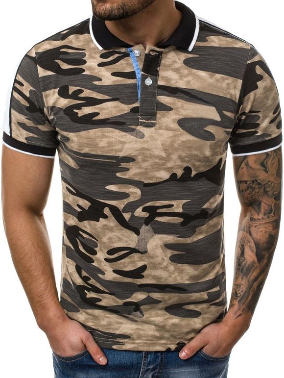 Chemise Camouflage Imprimé à Col Chemise - Jaune L