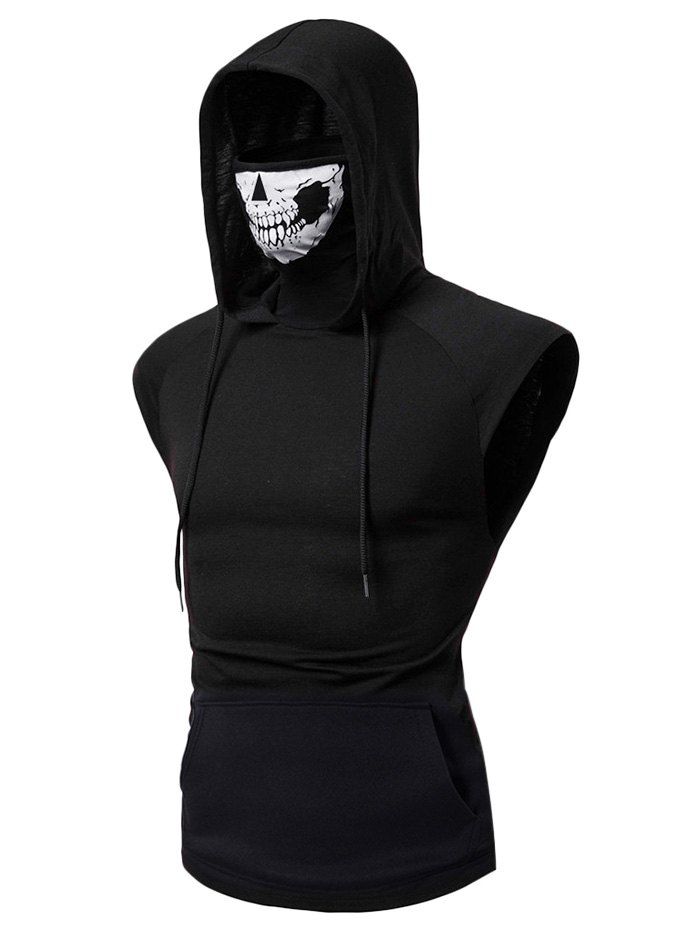 Mask Skull Hooded Pullover Vest - BLACK XL