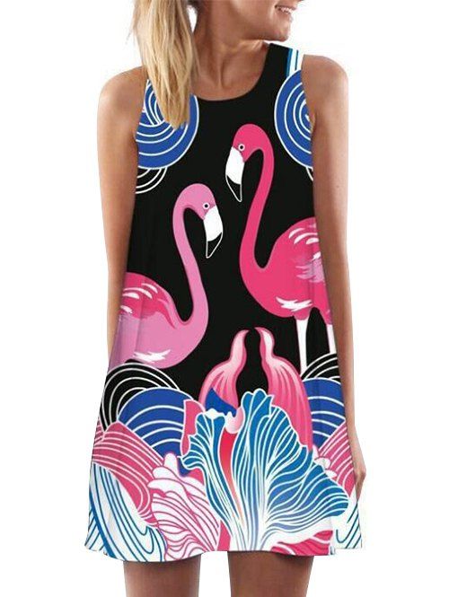 

Short Flamingo Print Tank Dress, Multi