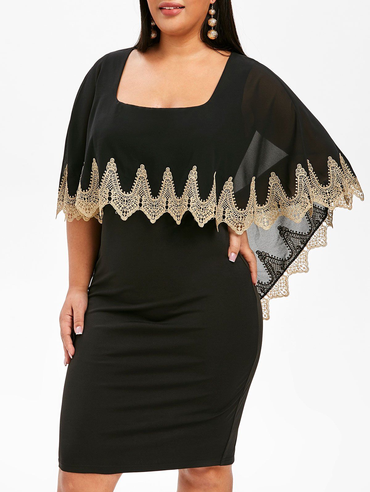

Plus Size Ruffled Lace Trim Bodycon Dress, Black