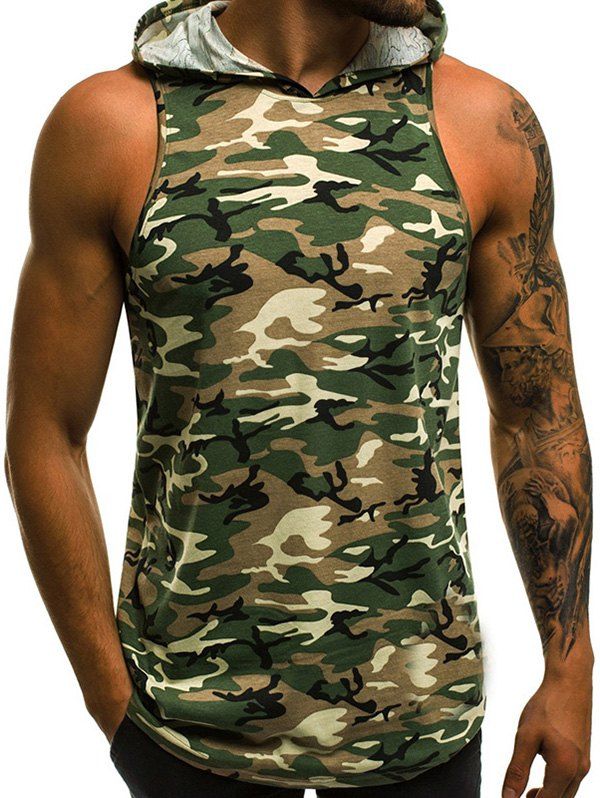 [37% OFF] 2021 Camouflage Pattern Hooded Tank Top In CAMOUFLAGE GREEN ...