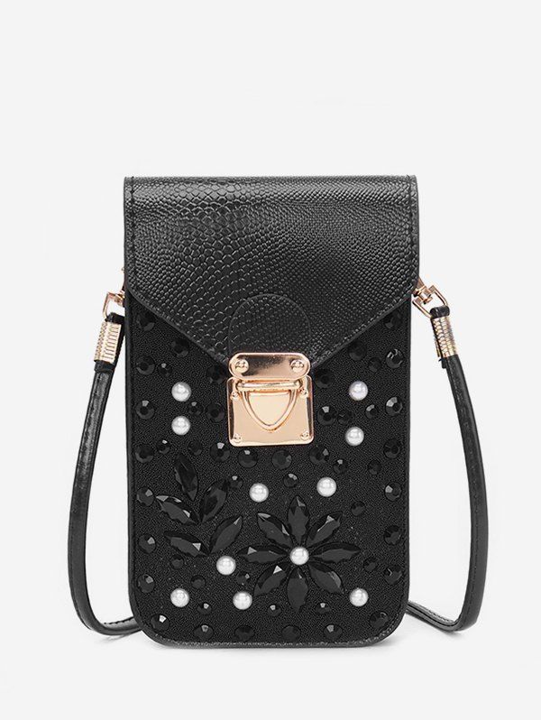 

Cellphone Rhinestone Crossbody Bag, Black