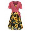 Cami Sunflower Dress and Wrap T-shirt Set - BLACK S