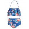 Floral Flounce High Waisted Bikini Set - LAPIS BLUE 2XL