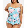 Ensemble de Tankini Rayé Fleuri de Grande Taille - Aigue Marine Légère 3X