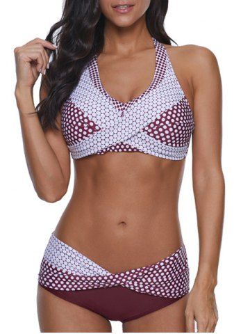 Ensemble de Bikini Tordu à Pois à Col Halter