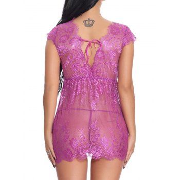 V Neck See Through Lace Babydoll