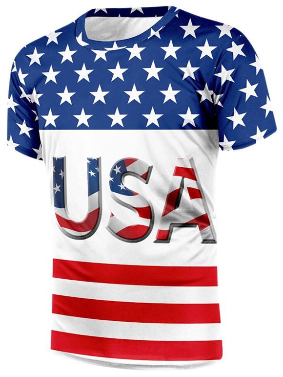 American Flag Letter Print Casual T-shirt - multicolor S