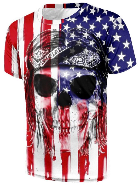 T-shirt Crâne Pirate Drapeau Américain Imprimés - multicolor S