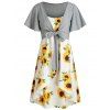 Knotted Top and Sunflower Cami Dress Set - WHITE L