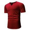 T-shirt en Couleur Unie Manches Courtes à Col V - Rouge Vineux XS