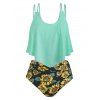 Ensemble de Tankini Tournesol Superposé Contrasté de Grande Taille - Bleu Lys Pâle 3X