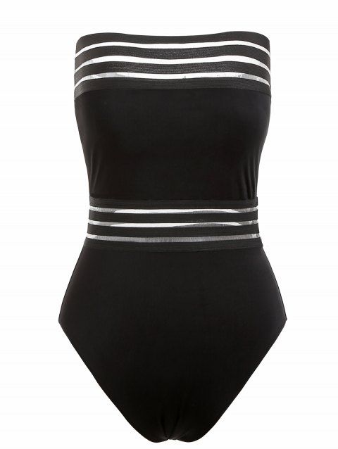 [17% OFF] 2019 Bandeau High Cut Sheer Swimsuit In BLACK | DressLily