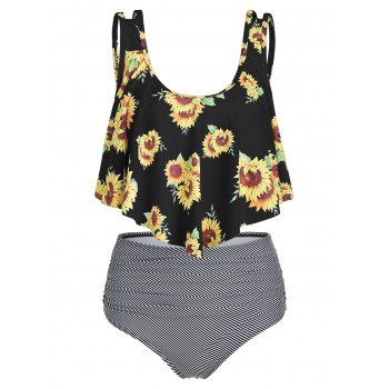 

Sunflower Striped Ruched Tankini Set, Black