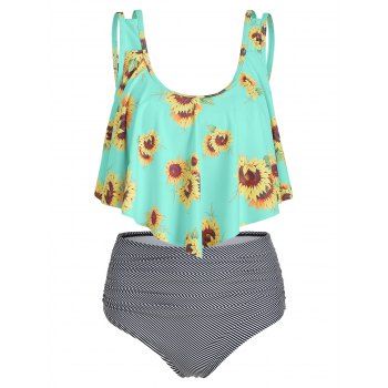 

Sunflower Striped Ruched Tankini Set, Tron blue