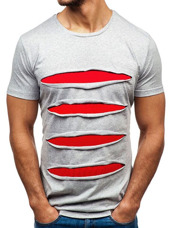 T-shirt Décontracté en Couleur Jointive - Oie grise 3XL