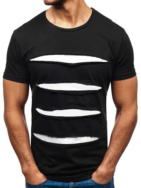 T-shirt Décontracté en Couleur Jointive - Noir XL