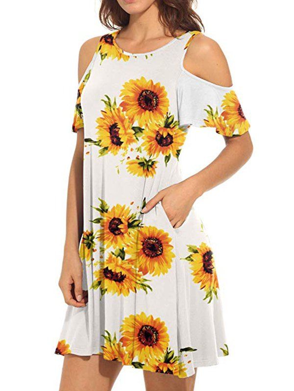 

Floral Cold Shoulder Pocket Tunic Dress, Multi-a