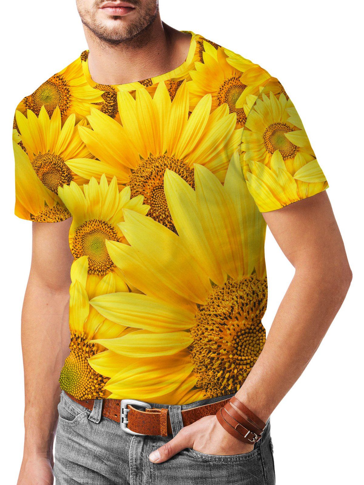 [30% OFF] 2021 Sunflower Pattern Short Sleeves T-shirt In BEE YELLOW ...
