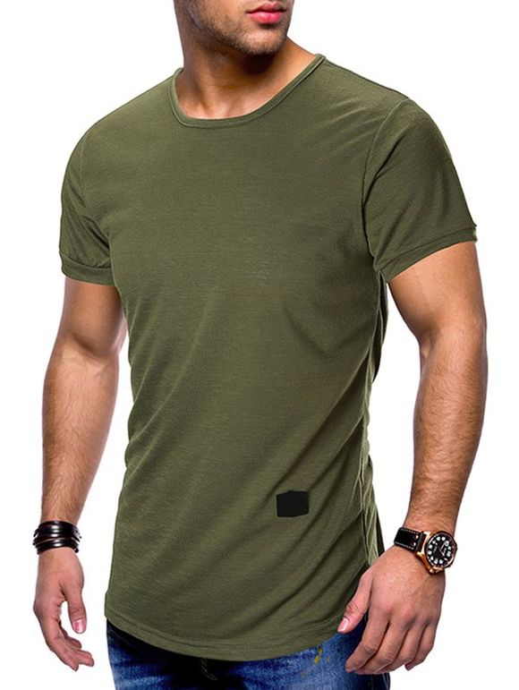 T-shirt Applique Ourlet Courbé à Manches Courtes - Vert Armée L
