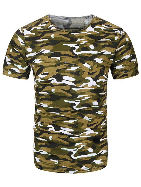 

Applique Curved Hem Short Sleeves T-shirt, Acu camouflage