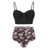 Floral Cami Tummy Control Bikini Set - BLACK 2XL