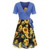 Ensemble de Robe Tournesol à Bretelle et de T-shirt Enveloppé - Bleu Bleuet S