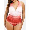 Ensemble de Tankini Ombré de Grande Taille à Col Hater - Rouge Haricot L